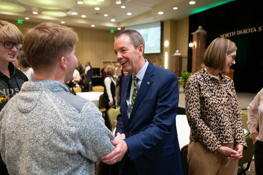 Marshall Stewart speaks with the NDSU community after being announced as NDSU's 16th president