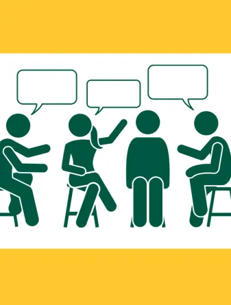 4 people discussing together