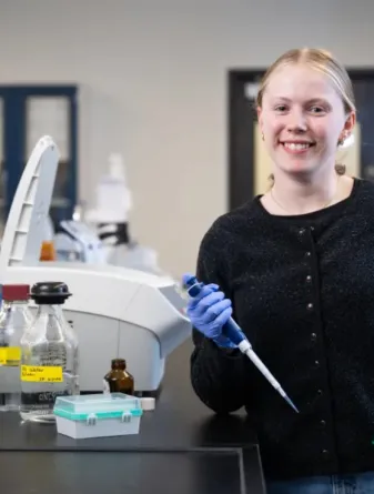 Student in microbiology lab