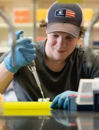 NDSU Student working in lab