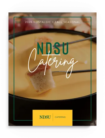 ndsu catering menu cover photo featuring cheese dip with bread