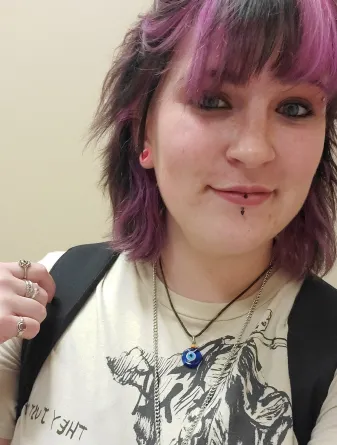 Grace looking at the camera.