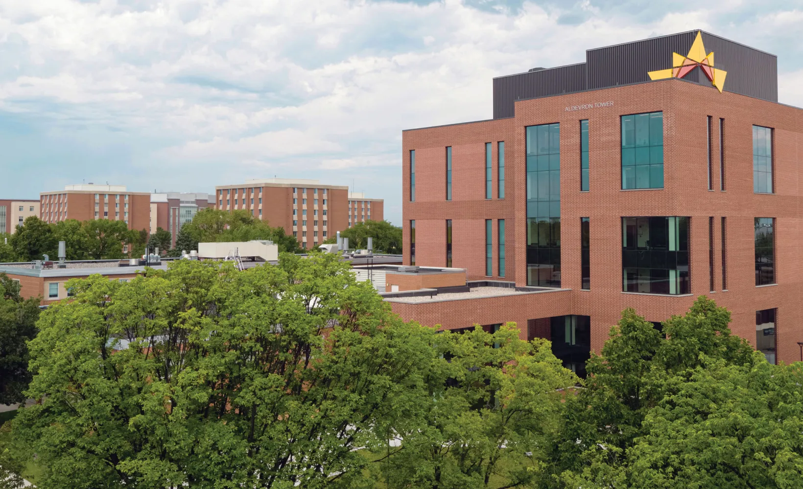 aerial view of Aldevron Tower on NDSU campus