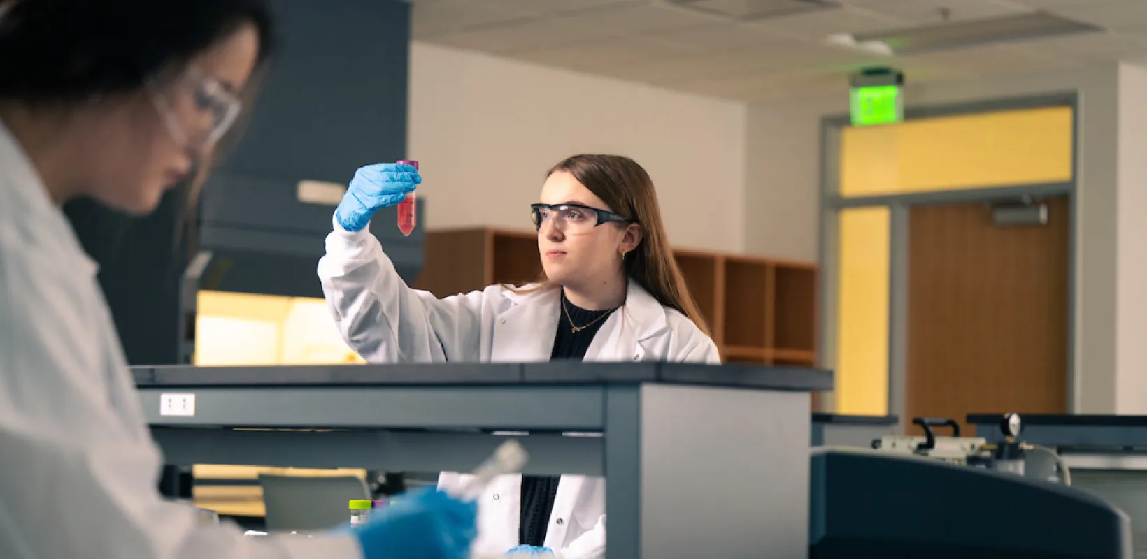 students looking at samples in a lab