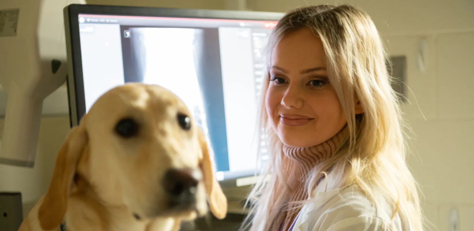 NDSU veterinary student and a dog patient