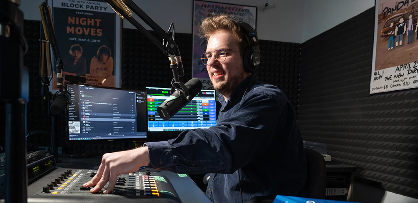 Oliver Sime recording the NDSU Press Podcast