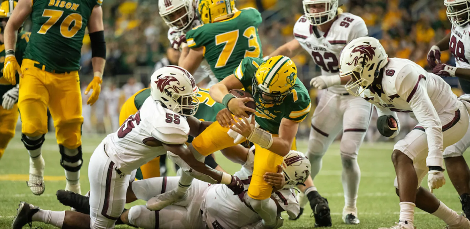 NDSU football player scoring a touchdown