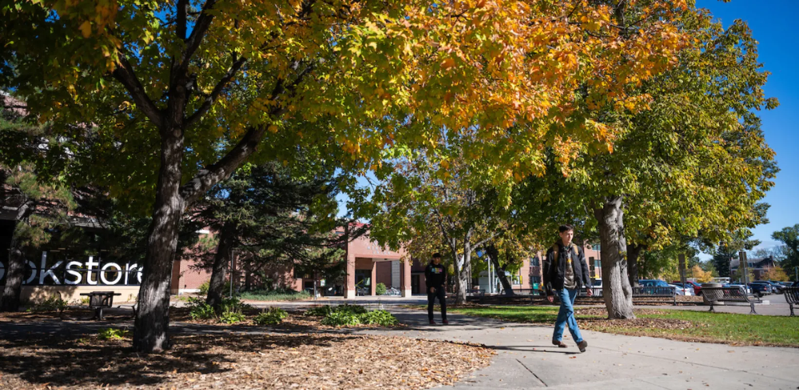 student walking on NDSU campus