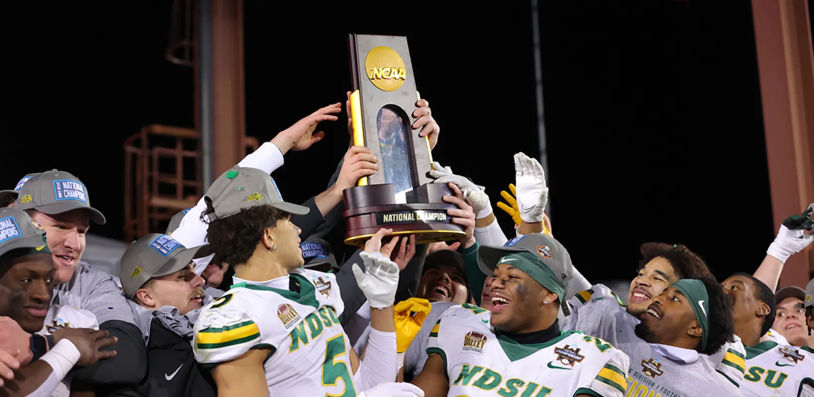 Bison football team celebrating their national championship win