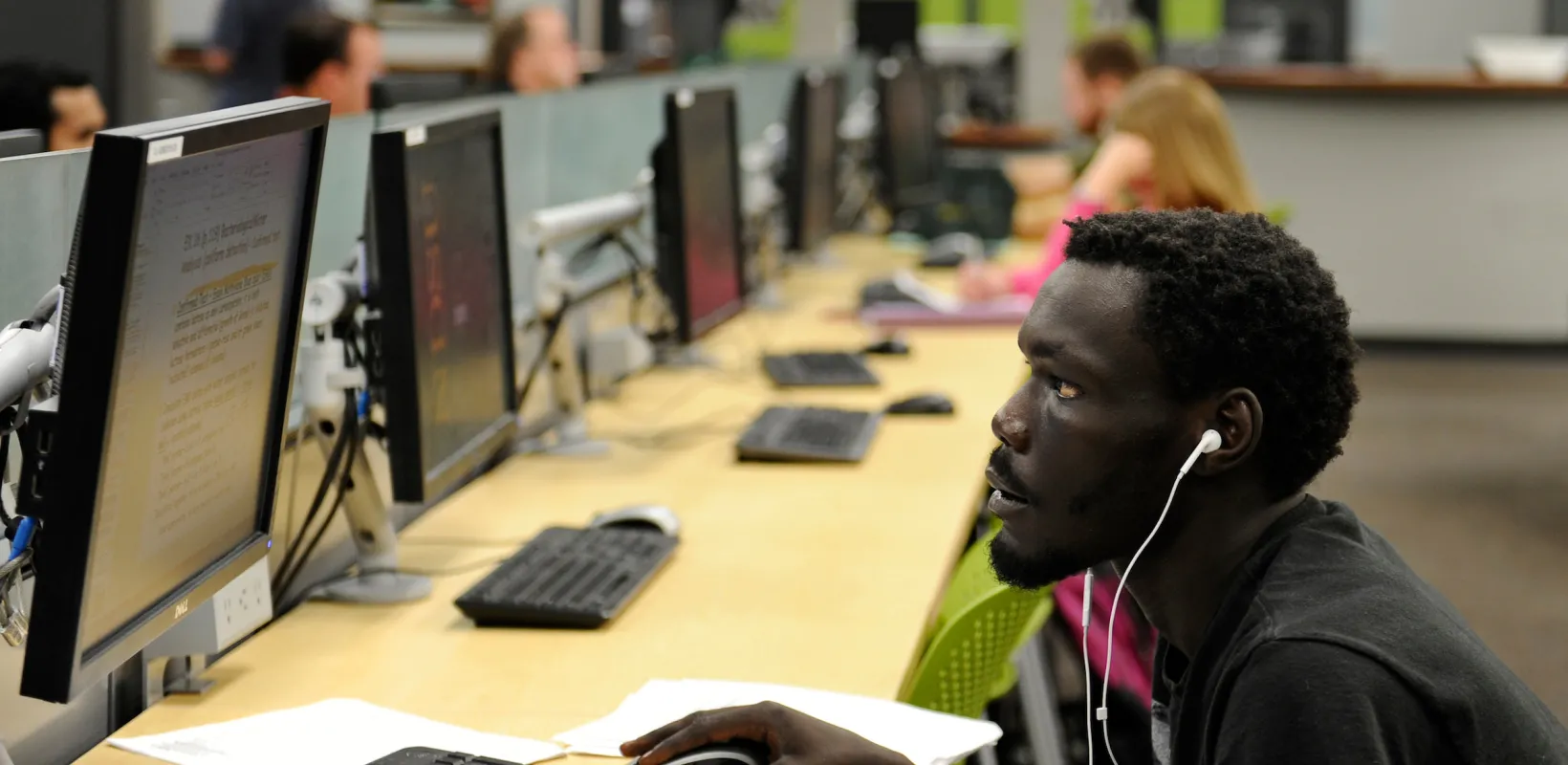 student working in a computer lab
