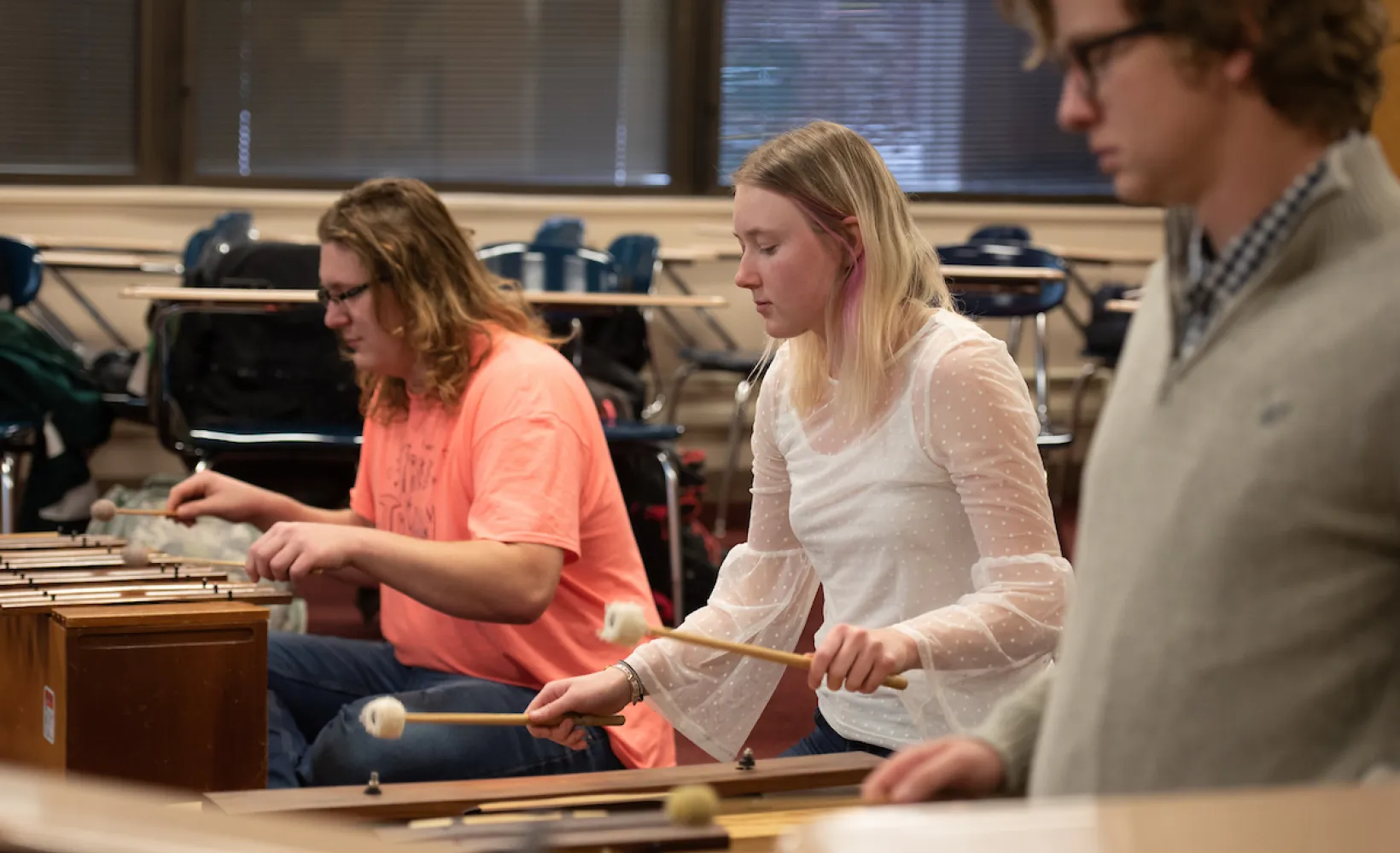 NDSU music students playing percussion instruments