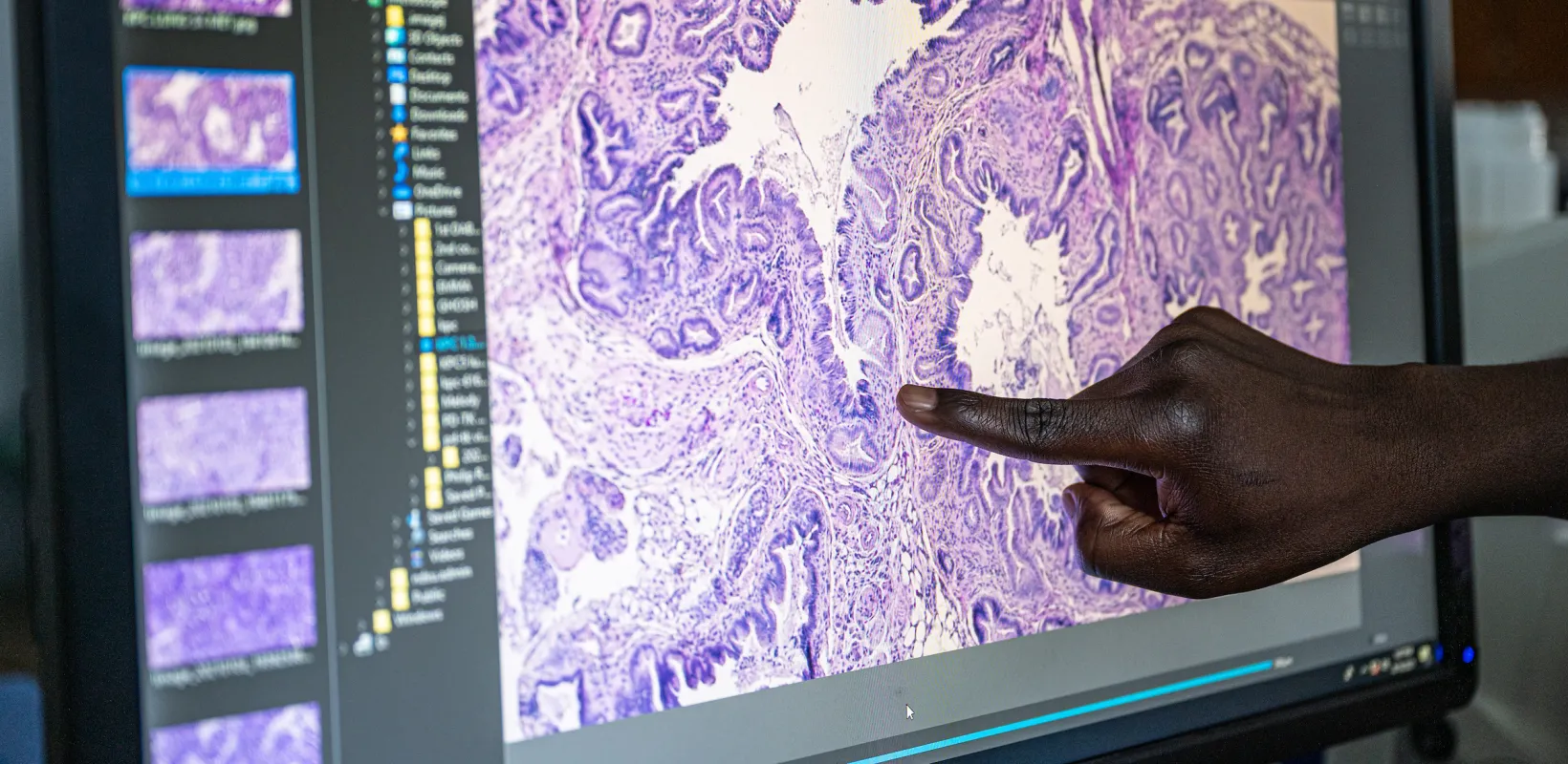 student viewing a magnified version of a cell