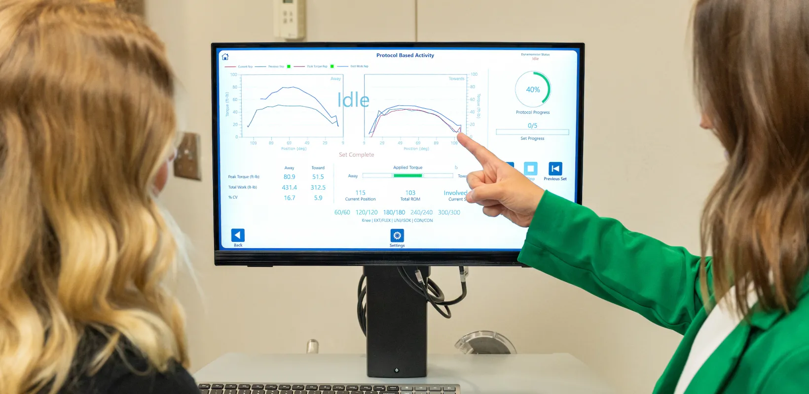 students looking at test results on a monitor