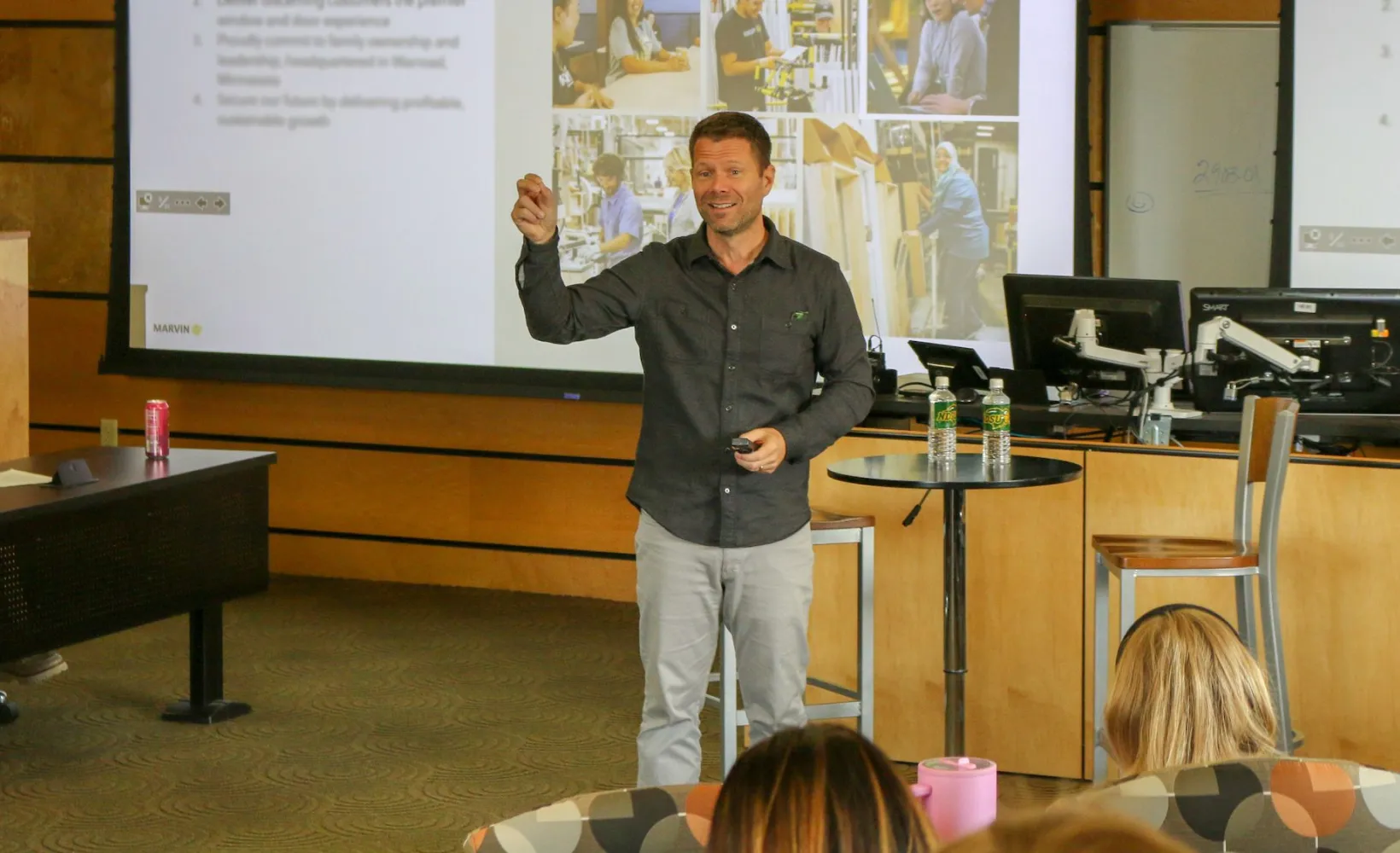 Paul Marvin guest lecturing in a class at NDSU