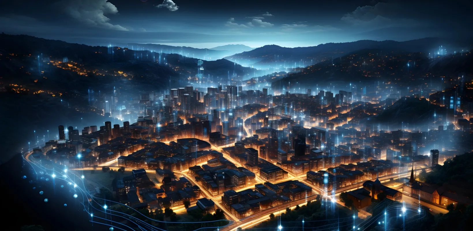 digital city in the evening