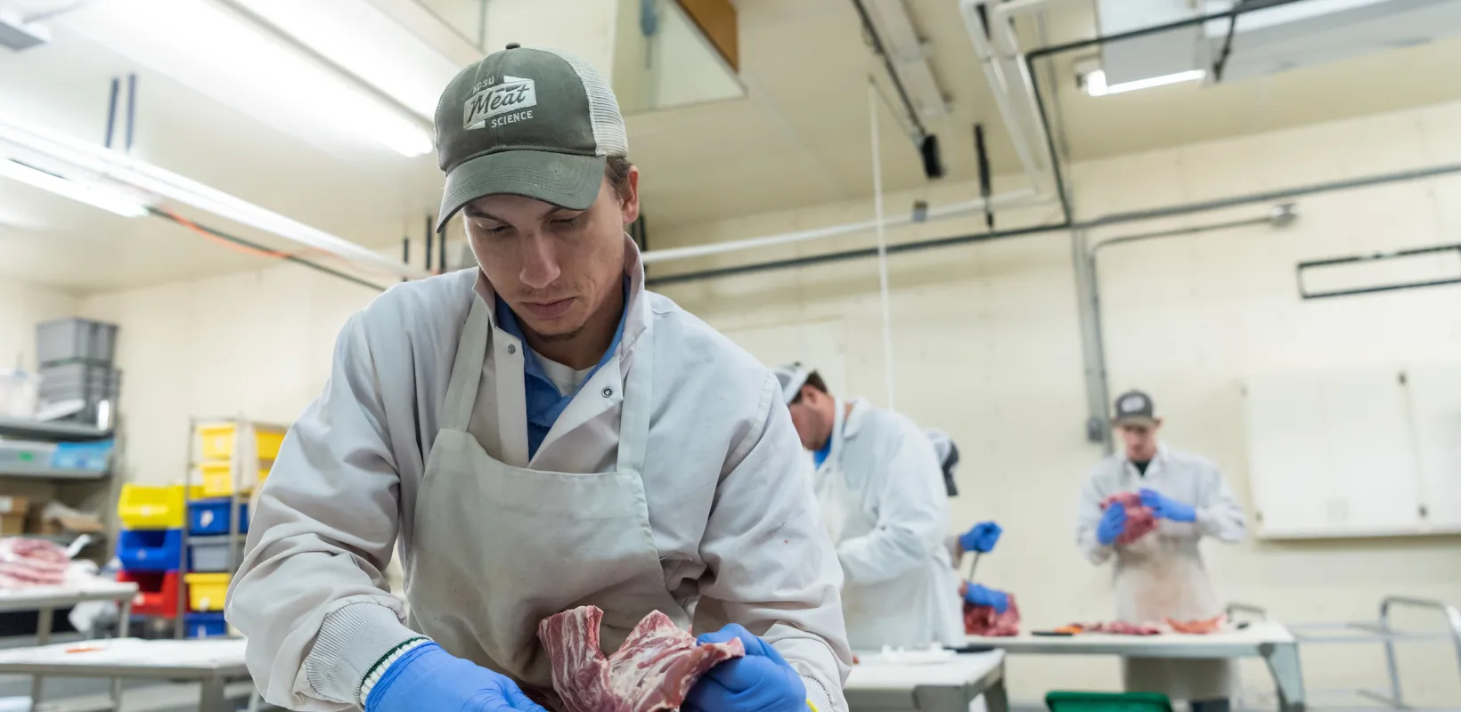 student working in the Meat Lab