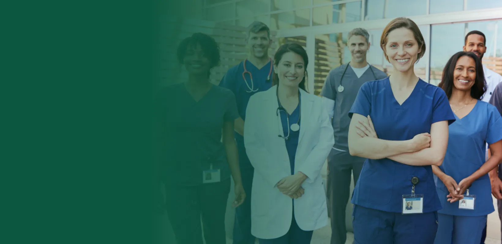 Picture of healthcare providers with green gradient