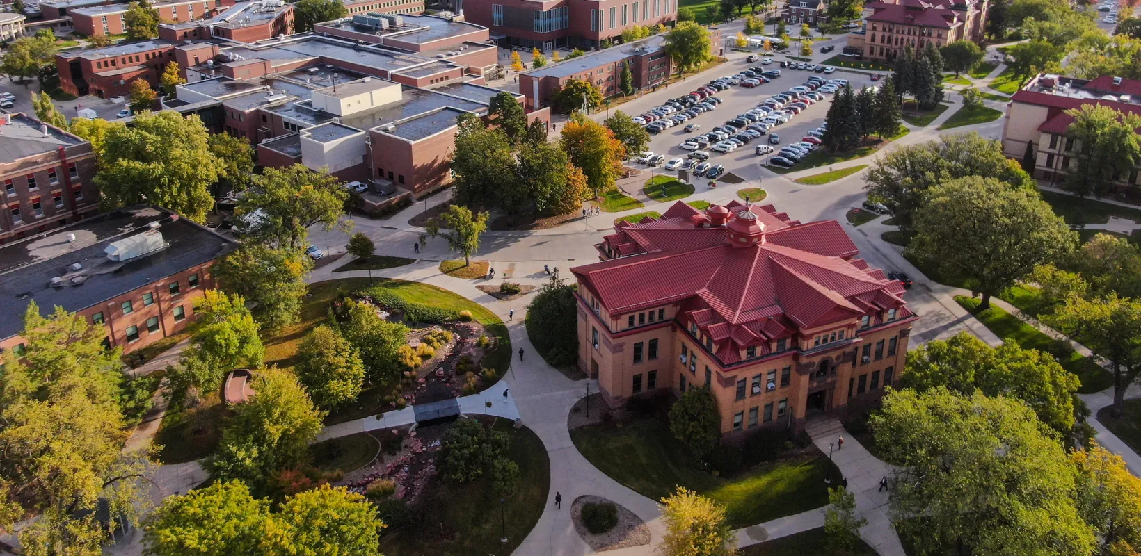 Drone view of the NDSU campus.