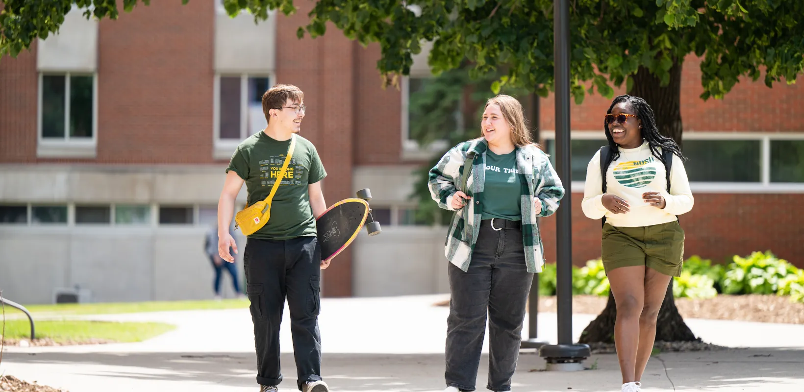 students walking through campus