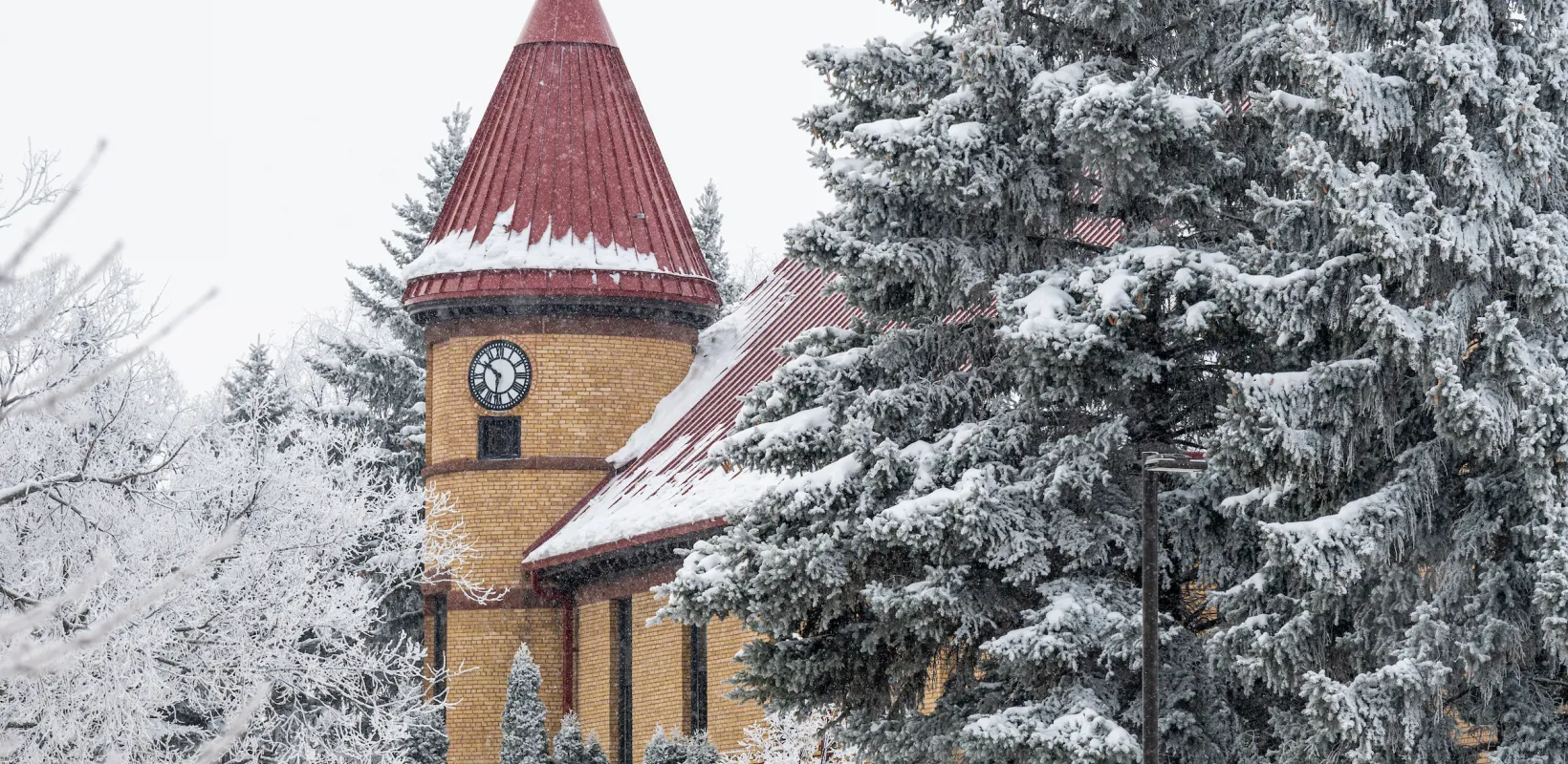 Old Main clock in the winter