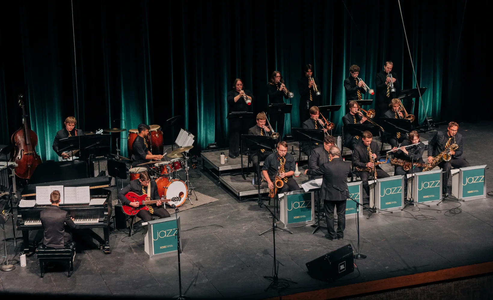 A group of students performing in the NDSU Jazz Ensemble