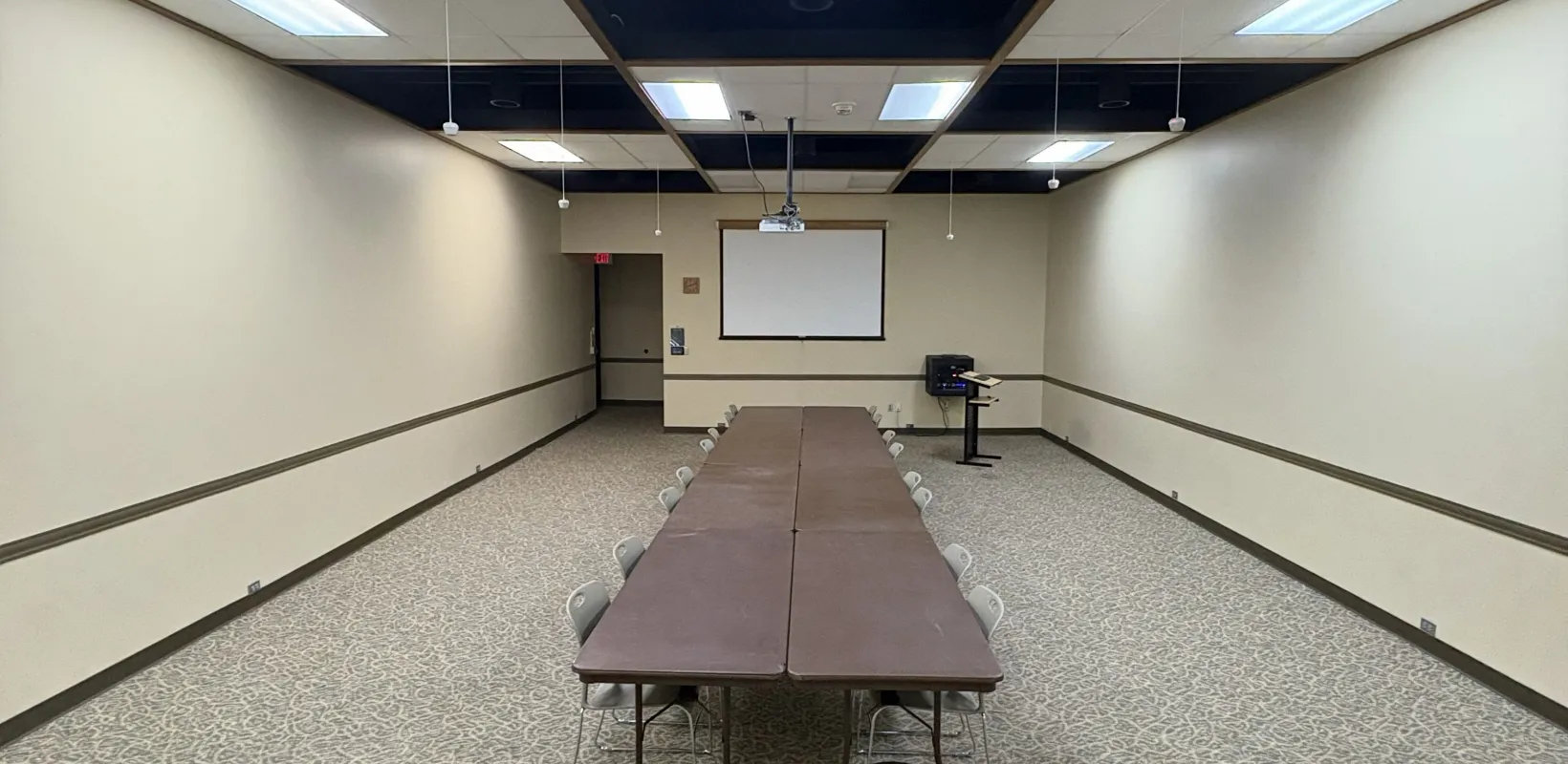 Room of Nations conference room setup with closed rectangle tables