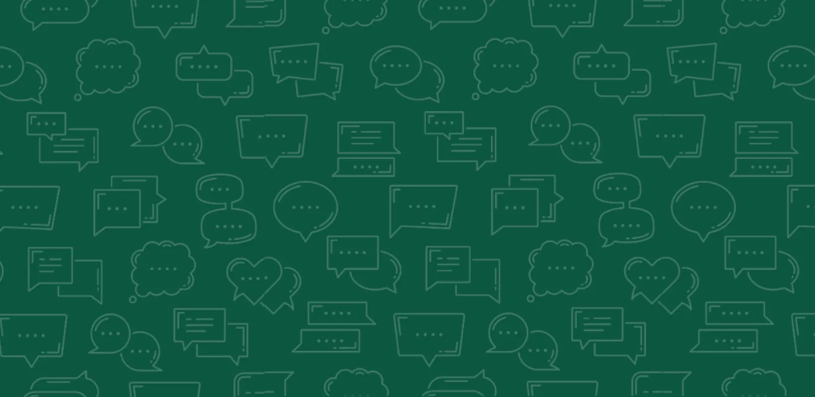 green header with decorative speech bubbles