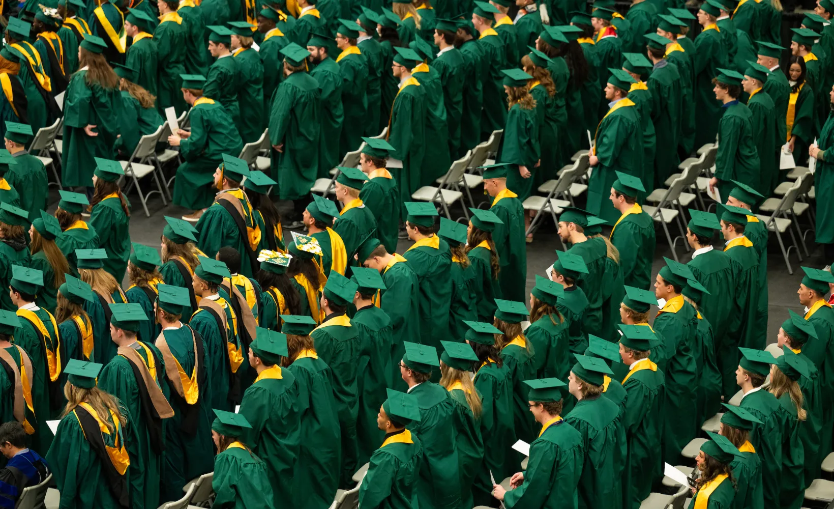 birds eye view of students sitting during commencement ceremony