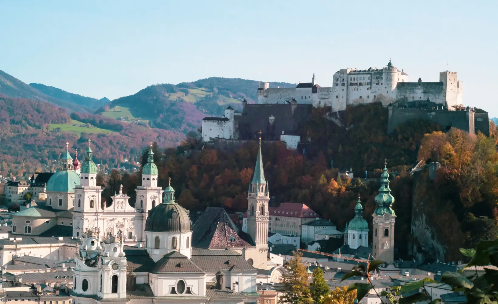 Drone shot of Salzburg castle in Austria