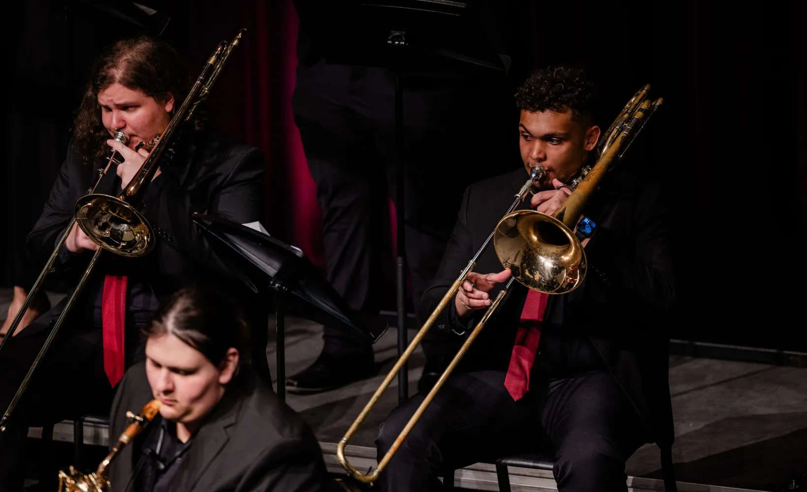 Trombone students performing with the NDSU Jazz Ensemble