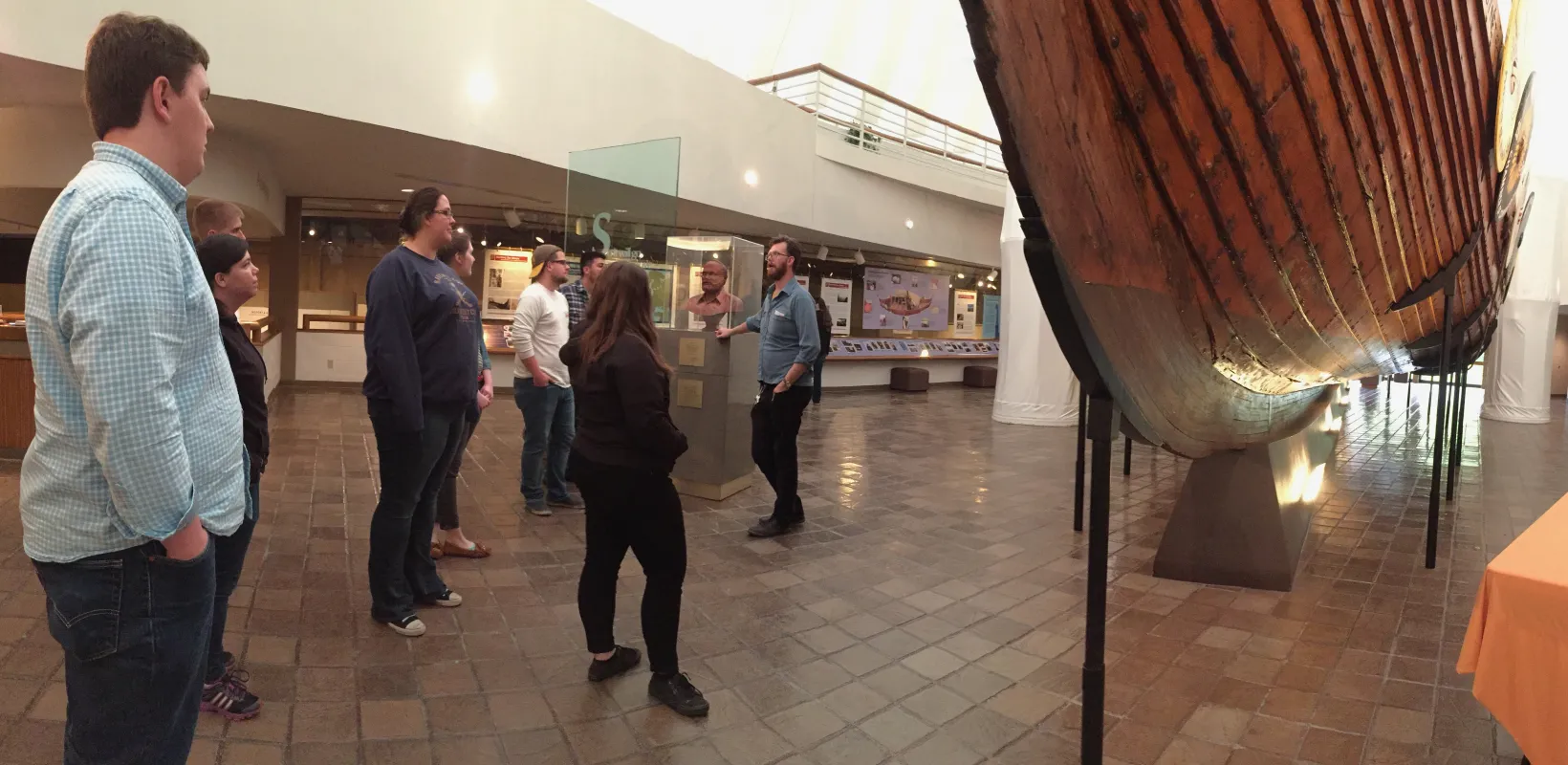 Students touring the Hjemkomst Center.