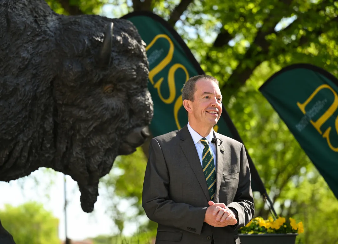 President Stewart gives a press conference
