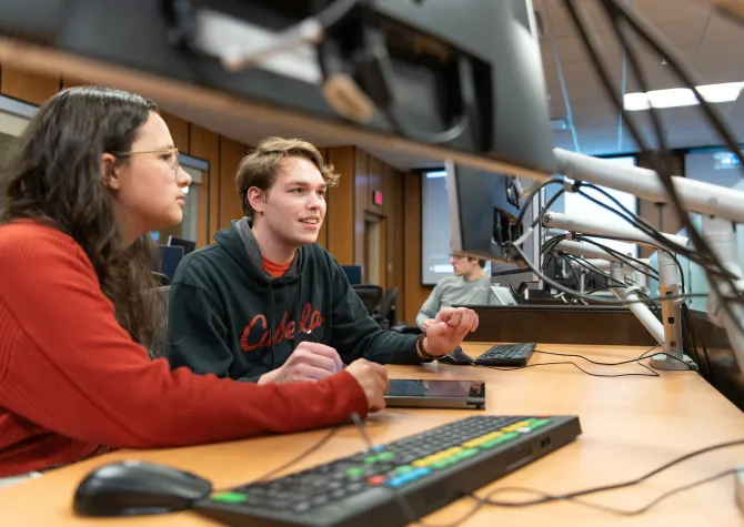 students working on a project in a computer lab