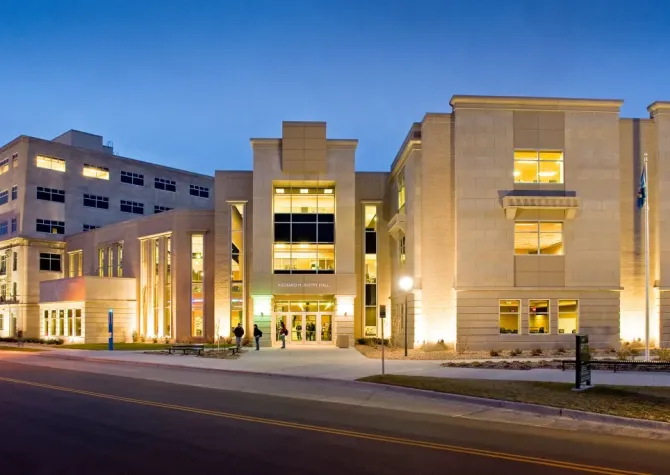 Barry Hall exterior at night
