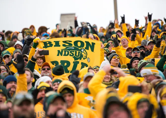 Fans hold Bison Pride Flag