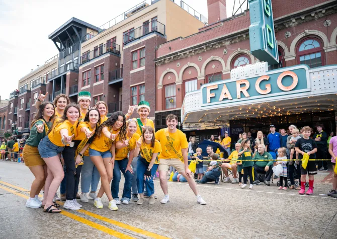 Homecoming court in front of Fargo Theater