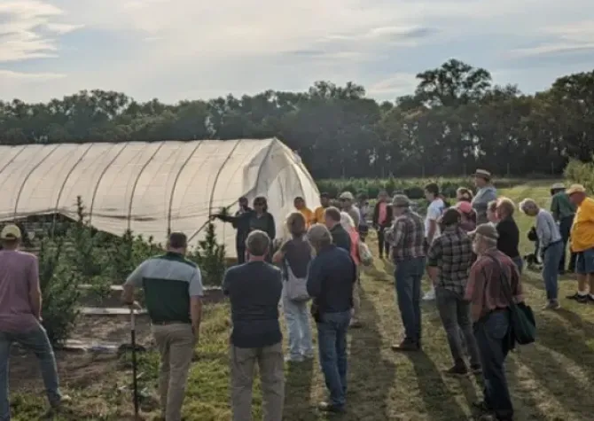 Discussion on CBD hemp production during field day at the Horticulture Research Farm