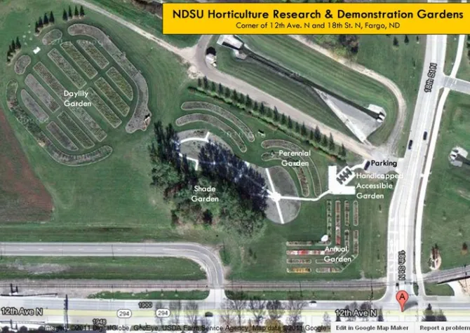NDSU Horticulture Gardens on Aerial Map
