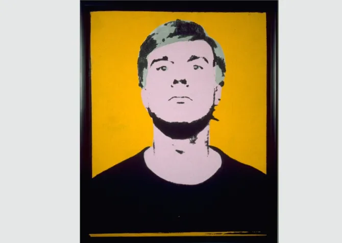 Andy Warhol painting in orange and pink