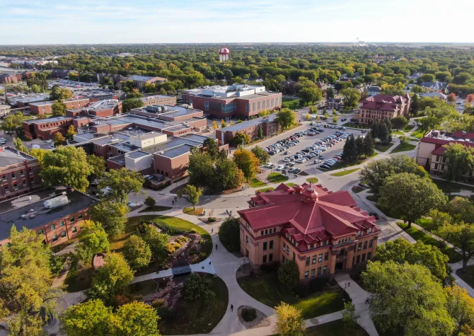 Drone view of the NDSU campus.