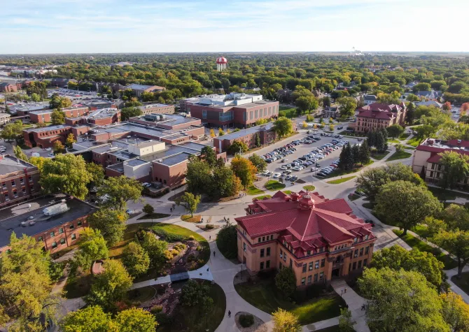Drone view of the NDSU campus.