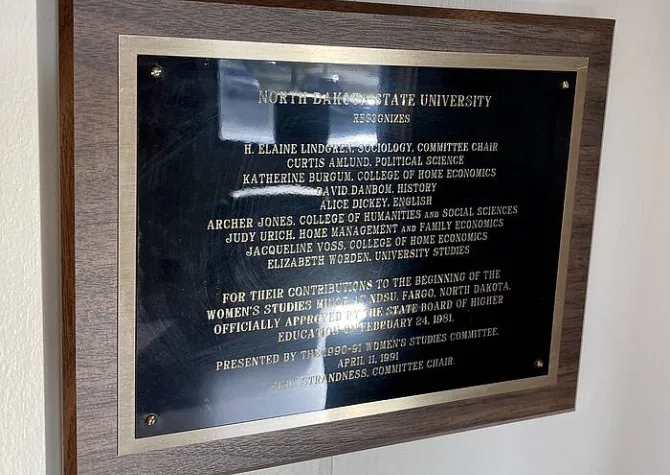 Plague from ceremony recognizing the tenth anniversary of the Women's Studies program.