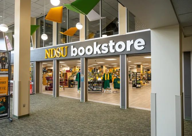 The outside of the NDSU Bookstore in the Memorial Union.