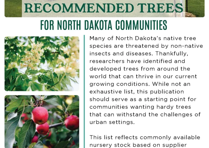 Front cover of the Recommended Trees for North Dakota Communities