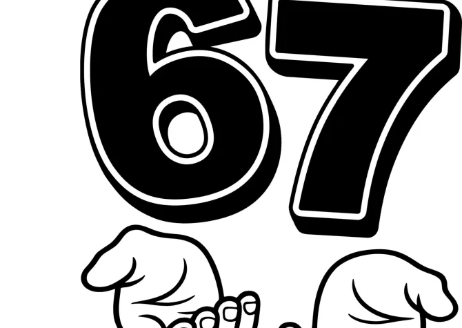 hands underneath the numbers 6 and 7 to simulate the 6 7 hand gesture