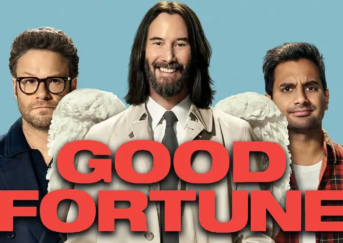 Good Fortune with three actors staring at camera