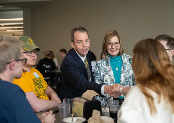 Marshall Stewart visits with the campus community during his presidential interview visit