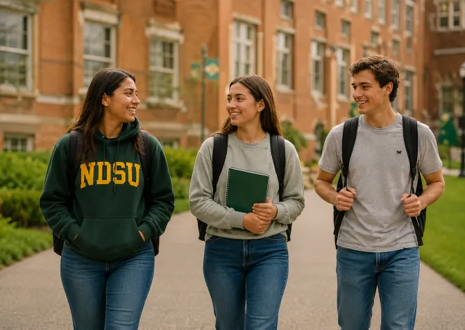 BSHS three students walking on campus