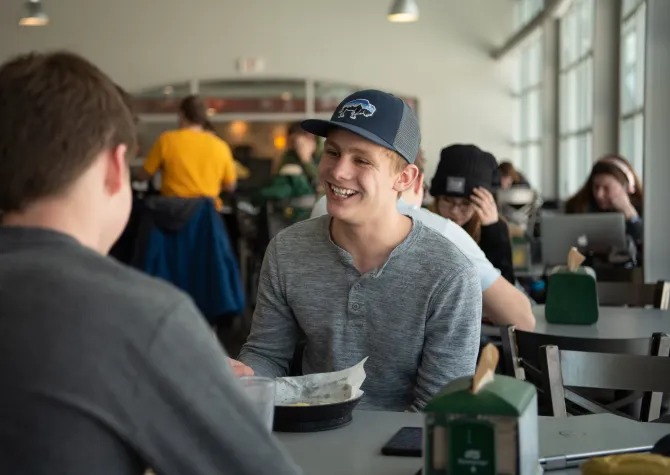 students eating in the residence dining center