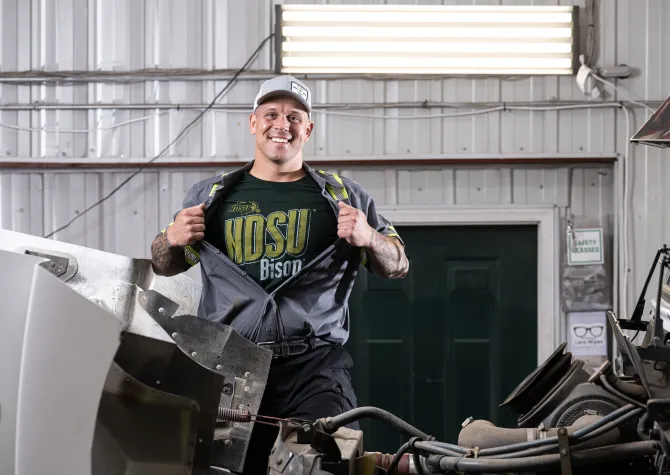 Josh Seley Showing his NDSU shirt